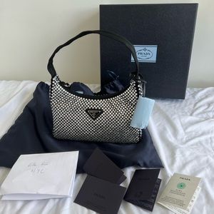 Prada Crystal re-edition satin black bag brand new